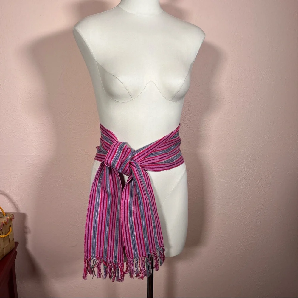Vintage Boho Magenta Hand Woven Mexican Serape Wrap western Festival sash belt